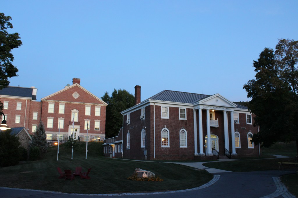 Science and Alumni Halls at Albright College at dusk.