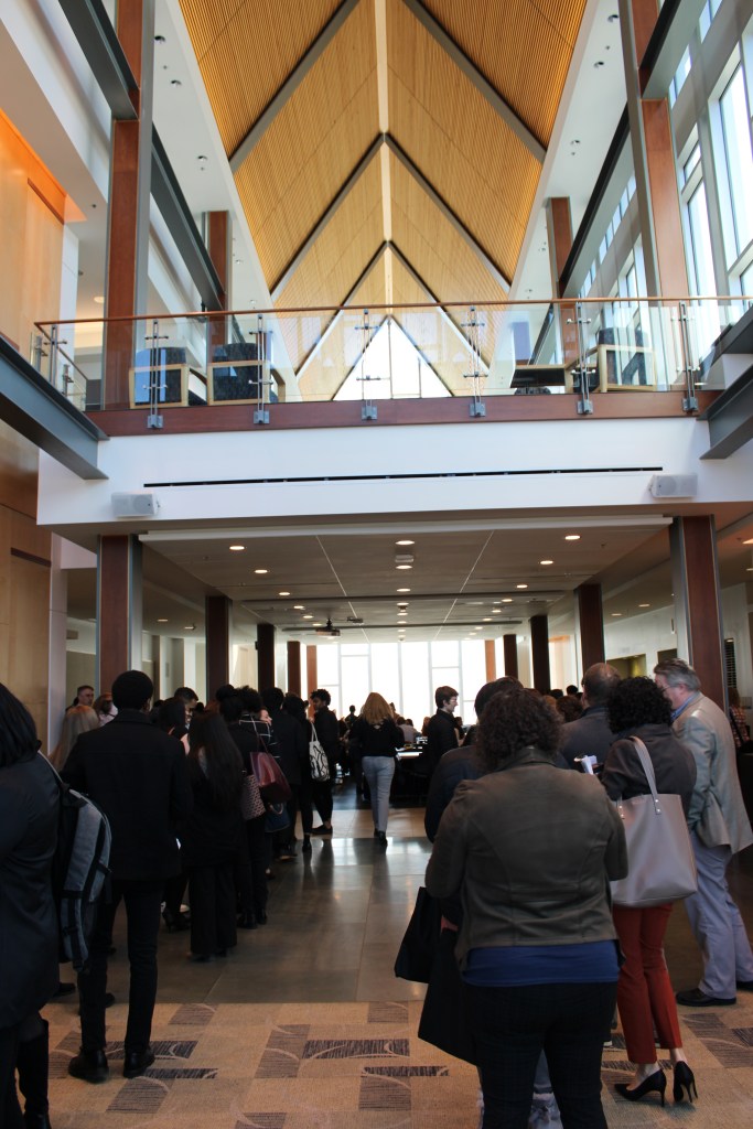 Attendees of the MAWCA conference mingle as they break for lunch.